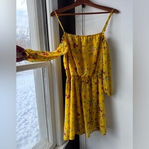 Yellow Floral Dress with Spaghetti Straps